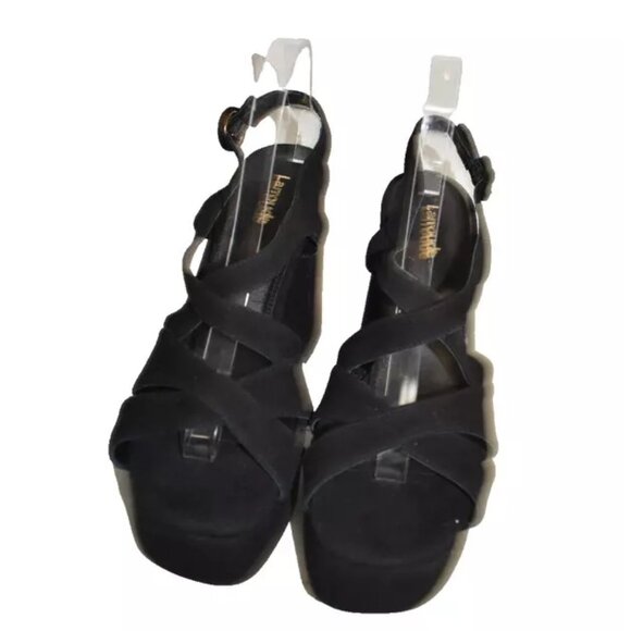 $350 LARROUDE Bee 115MM Suede Platform Sandals ELEVATED BLACK 9.5 (DB39) - Picture 3 of 7